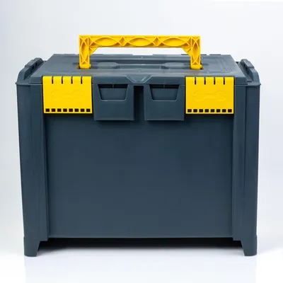 Productafbeelding van Sorteerbare, stapelbare gereedschapskist "L" – Verbindingsbare kunststof gereedschapskist met grote capaciteit – met afsluitbare deksel – Geschikt voor stapelsystemen en rolwagens – 468 × 338 × 375 mm [10982C], AI-gegenereerde afbeelding