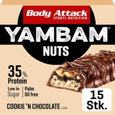 Produktbild von Body Attack Yambam- 15 Riegel a 55g Cookie n Chocolate Nuts