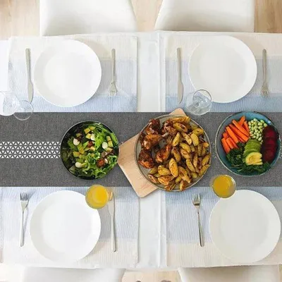 Obrázek produktu pro Moderní šedá běhoun na stůl, 40 x 180 cm – Jednobarevý lněný materiál pro stolování, vhodný pro praní v pračce a snadno se udržuje