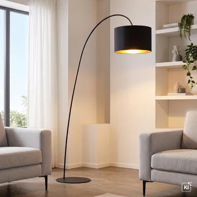 Obrázek produktu pro Oblouková lampa kovová tkanina E27 205 cm vysoká v černé zlaté barvě moderní oblouková lampa, Obrázek vytvořený pomocí AI