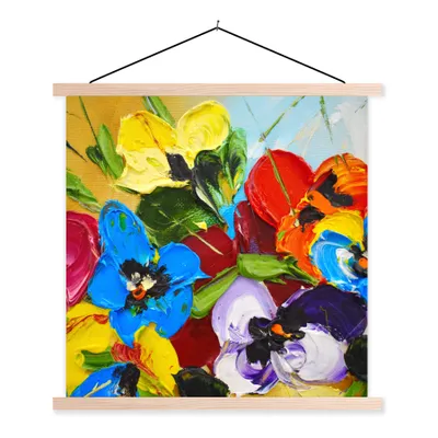 Produktbild von MuchoWow® Textilposter Ölfarbe - Malerei - Blumen 40x40 cm mit holzfarbenen Rahmen - Posterleiste
