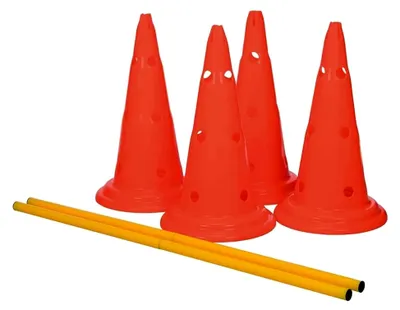 Produktbild von Pylonen-Hindernis-Set - strapazierfähiges Trainingszubehör für Hunde im Agility-Training - ø 30 × 50 cm/100 cm orange/gelb, Hundesport-Ausrüstung für Zuhause
