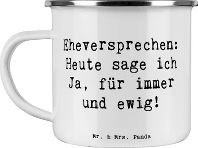 Produktbild von Mr. & Mrs. Panda Emaille Tasse Spruch Eheversprechen für immer - Weiß - Geschenk, Heiraten, metallbecher, Kaffeepott, Hochzeit, Liebe, Erinnerungsstück, Teetasse, Pott