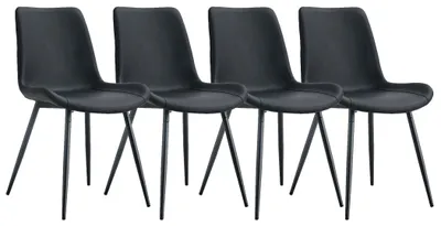 Productafbeelding van Set van 4 eetkamerstoelen van kunstleer met een gebogen rugleuning en metalen poten, zwart