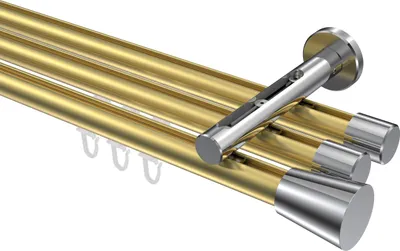Produktbild von Interdeco Innenlaufstange / Gardinenstange mit Innenlauf Messing-Optik / Chrom, Typ Siteno Sitra (Konus), 20 mm Ø 3-läufig, 260 cm