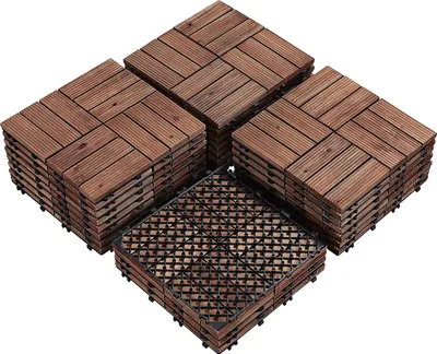 Produktbild von Yaheetech 27 x Terrassenfliesen Holzfliesen 2,43 m² Balkonfliesen mit Drainagesystem, wetterfest, Braun