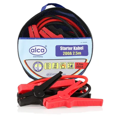 Zdjęcie produktu dla Kabel połączeniowy alca® maks. 200 A - 2,51 mm - 2 x 2,5 m - lity kabel miedziany - okrągła torba do przechowywania - czerwono-czarny
