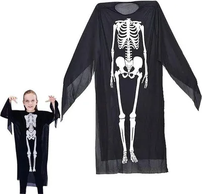 Produktbild von Kinderkostüm, 90 cm, Skelett, Halloween-Skelett-Kostüm für Kinder, gruseliger Zombie, Halloween, Karnevalskostüm, schwarz-weiß, Skelett-Kostüm für Kinder, für Jungen und Mädchen