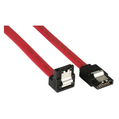 Produktbild von InLine SATA Anschlusskabel abgewinkelt, mit Sicherheitslasche, 0,15m, 0,15 m, SATA I, SATA 7-pin, SATA 7-pin, Buchse/Buchse, Schwarz, Rot