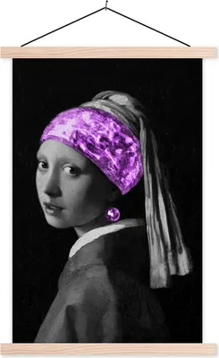 Produktbild von MuchoWow® Textilposter Das Mädchen mit dem Perlenohrring - Johannes Vermeer - Lila 60x90 cm mit holzfarbenen Rahmen - Textil