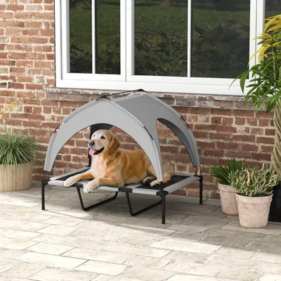 Productafbeelding van Sweiko Hondenbed voor buiten, weerbestendig, verhoogd frame, 106 x 76 x 94 cm, lichtgrijs