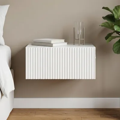 Produktbild von vidaXL Wandmontierter Nachttisch Hochglanz Weiß 49 x 34,5 x 20 cm