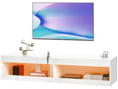 Produktbild von HOMCOM TV Schrank Hängend mit LED-Beleuchtung, offenen Stauraum Hochglanzweiß