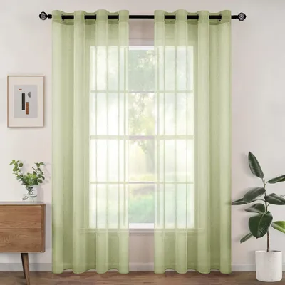 Immagine prodotto di Tende trasparenti per la camera da letto - Set di 2 tende trasparenti con anelli - Ideali per il soggiorno o la casa - Colore: verde