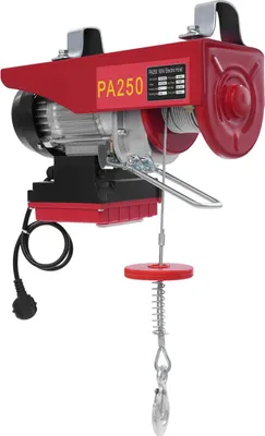 Image de Treuil électrique à câble - 550 W - Hauteur de levage 12 m - Levage simple/double 125/250 kg - Télécommande - Rouge