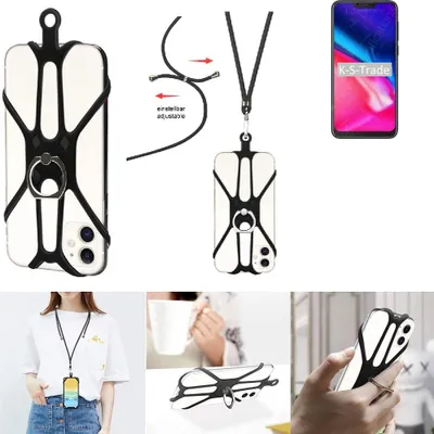 Produktbild von K-S-Trade 3in1 Handykette Handyband Handykordel Halsband Smartphone-Ring Handy-Ring kompatibel mit Cubot P20 Fingerhalterung Handyring Tischständer