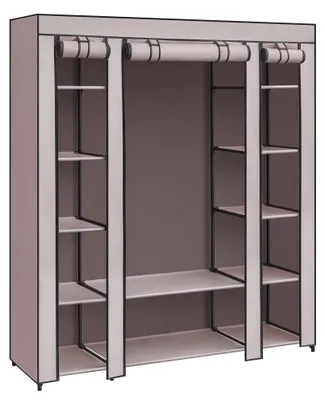 Faltbarer Kleiderschrank 45x150x175 cm, 12 Böden, Kleiderstange, helles Lila