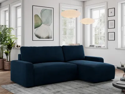 Produktbild von Velvet Stoff, Velvet Couch, Sofa mit Schlaffunktion und Bettkasten, Schlafsofa Velvet, Couchgarnitur Ecke Bettcouch, Velvet Stoff - ARGOS - Dunkelblau Velvet