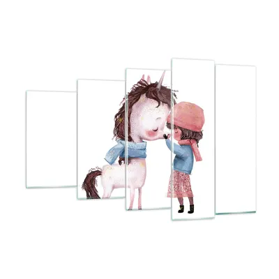 Produktbild von Bilder auf glas - 5 Teile - Einhorn Mädchen Kinder - 150x100cm - Glasbilder - Wandbilder - Bilder - zum Aufhängen bereit - Wanddekoration aus Glas - Glas Bilder - Wandbild auf Glas - GEG150x100-4733