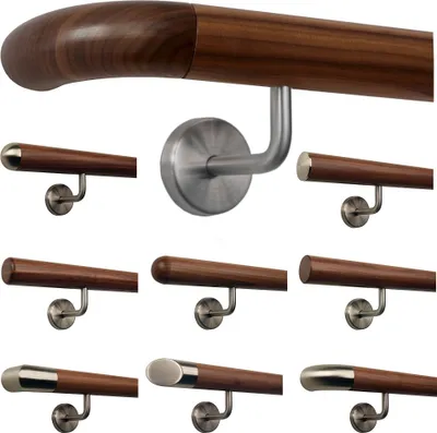 Produktbild von TIBU Ami Nussbaum Geländer Handlauf 30-500 cm Wandhandlauf, Variante:170 cm mit 3 Halter Holzkrümmling