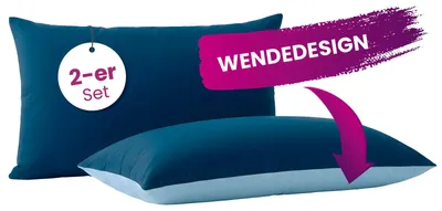 Produktbild von wometo Kissenbezug im Doppelpack & Wende-Design ca. 40x80 cm – dunkelblau & blau – farblich perfekt abgestimmt auf die Mikrofaser Steppdecke I klassischer Hotelverschluss I 2-farbige Optik I OEKO-TEX