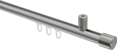 Produktbild von Interdeco Innenlaufstange / Gardinenstange mit Innenlauf Silbergrau / Edelstahl-Optik, Typ Sonius Santo (Kappe) Deckenmontage, 20 mm Ø 1-läufig, 140 cm