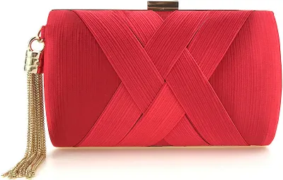 Image de Rouge Femme embrayage sac de soirée élégant sac à main sac à chaîne avec pendentif glands pour le mariage