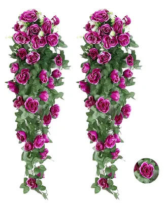 Produktbild von Set aus 2 künstlichen Hängepflanzen mit Rosen