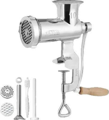 Zdjęcie produktu dla Ręczna maszynka do mięsa, stal nierdzewna 304, średnica otworu wsadowego 3,3 cala, waga 6 funtów, długość uchwytu 6,9 cala, wymiary 3,1 x 7,5 x 11,2 cala