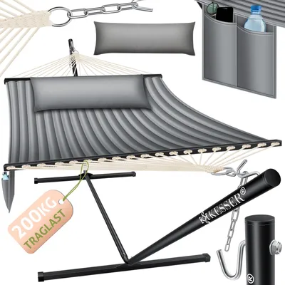 Immagine prodotto di Amaca KESSER® HILL con telaio e cuscini - Amaca doppia per 2 persone - Telaio robusto - Portata 200 kg - Per interni ed esterni - Sedia sospesa XXL doppia - Per più persone - Giardino, piscina, balcone, terrazza
