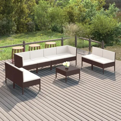 Produktbild von 9-tlg. Garten-Lounge-Set mit Auflagen Poly Rattan Braun , Gartenmöbel-Sets Design 2024