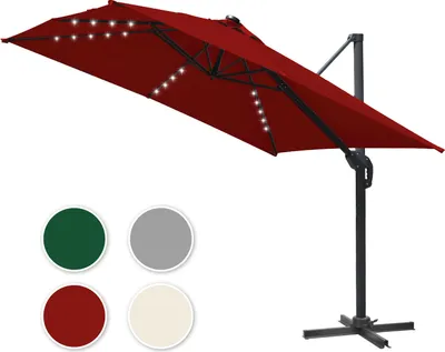 Zdjęcie produktu dla Parasol ogrodowy Jayseuw 300 cm z korbą, z regulacją nachylenia, UV50+, kolor czerwony