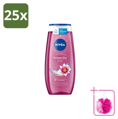 Imagen del producto de 25 unidades de gel de ducha Nivea, aroma a lirio de agua y aceite, 250 ml, pack ahorro