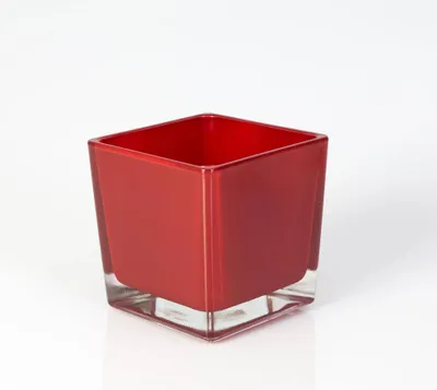 Produktbild von INNA-Glas Eckiges Teelicht Glas Kim, rot, 10x10x10cm - Planzgefäß - Glaswürfel