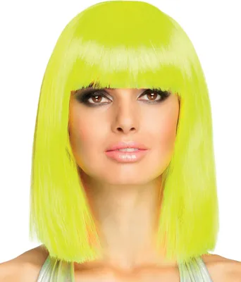 Produktbild von Neon-Gelbe Damen Perücke mit Pony