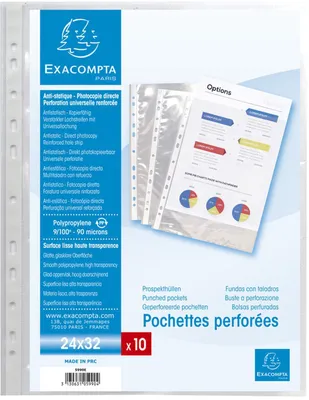 Zdjęcie produktu dla Opakowanie 10 perforowanych etui ochronnych wykonanych z gładkiego PP 110µ, 10 kieszonek na wizytówki, do formatu A4