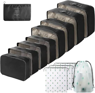 Produktbild von PolkaHome® Kofferorganizerset 13-teilig, wasserdichte Packwürfel, Reiseorganizer mit Kleidertaschen, Gepäckorganizer für Koffer,