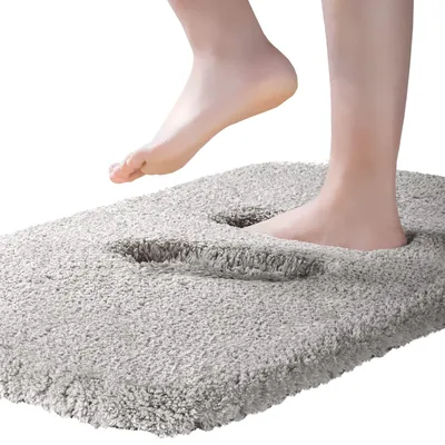 Imagen del producto de Alfombra de baño lujosa en blanco y gris, antideslizante y suave