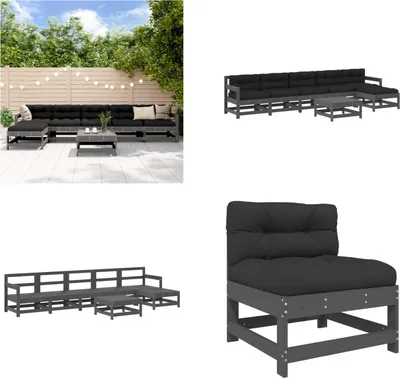 Image de vidaXL 7 pcs. Garden Lounge Set with Coussins Grey Massiv Wood - Garden Lounge Set - Garden Lounge Sets - Lounge Set - Outdoor Lounge Set