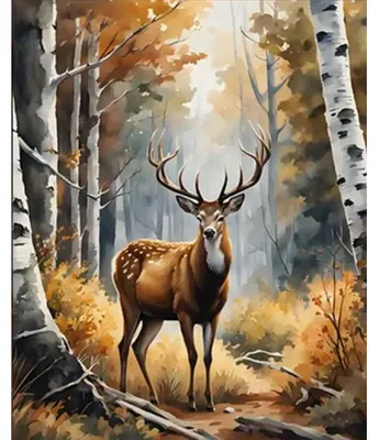 Produktbild von Diamantmosaik: Hirsch auf einem Waldweg, 30 x 40 cm – Kreative Diamantmalerei