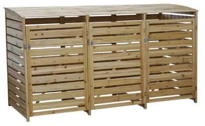 Produktbild von Kondela Mülltonnenbox aus Holz für drei Mülltonnen Brudo Typ 2 - natur