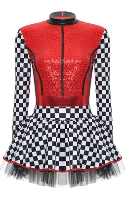 Immagine prodotto di Costume da donna Racer 3XL - Tuta scintillante a maniche lunghe con gonna e tuta Racer in paillettes per carnevale, feste, festeggiamenti e Halloween