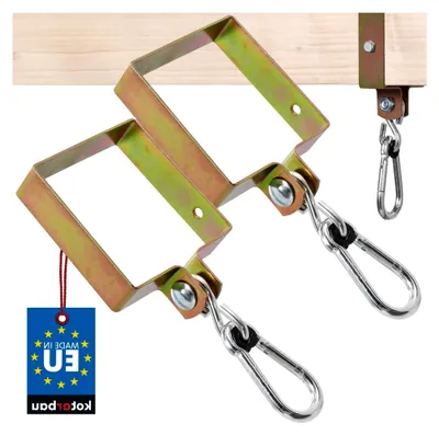 Produktbild von 2er Set quadratische Schaukelhaken 120 x 120 mm mit Karabinerhaken aus verzinktem Stahl