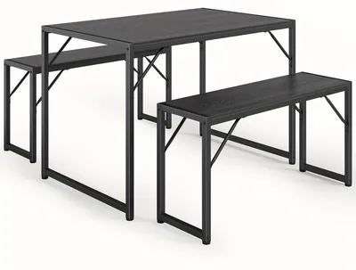 Obrázek produktu pro Sada stolku a židlí pro 4 osoby - jídelní set - zahradní set - bistro set - kuchyňský set - černá barva - robustní ocelová konstrukce