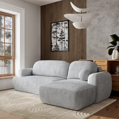 Produktbild von Masseno Ecksofa MODENZA P R-S mit Schlaffunktion L-Form, Sofa mit Bettkasten, Wohnzimmersofa, Couch, Soffa, Bettsofa, Couchgarnitur- Hellgrau, POSO 55