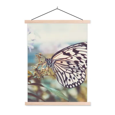 Produktbild von MuchoWow® Textilposter Schmetterling - Blumen - Frühling 120x160 cm mit holzfarbenen Rahmen - Plakatkarton
