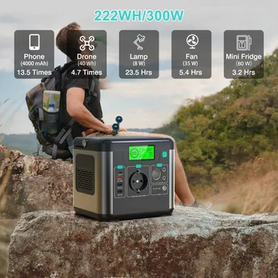 Zdjęcie produktu dla Przenośna stacja zasilania - Mobilny akumulator - Generator do użytku w terenie - Akumulator solarny - Moc ciągła 300W
