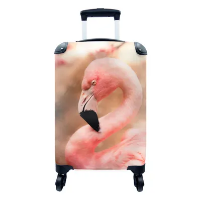 Produktbild von MuchoWow® Koffer Handgepäck Trolley Rollkoffer Kleine Reisekoffer mit 4 Rollen - Porträt eines rosa Flamingos - Cabin Size < 55x40x23 cm & 55x40x20 cm - Fotokoffer - Kabinenkoffer - Boardgepäck - Reise-Box - Reisekoffer - Reisegepäck - Koffer mit Bild - Trolley für Kinder