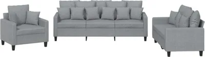 Produktbild von vidaXL 3-tlg. Sofagarnitur mit Kissen Hellgrau Stoff