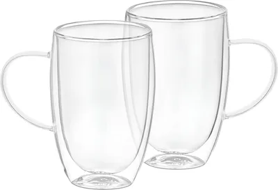 Obrázok produktu pre Cheffinger, sada 2 dvojstenných pohárov 350 ml s rukoväťou borosilikátový robustný, transparentný